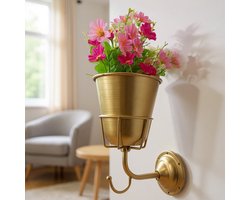 REFTTENW Wandvaas - 2 Stucks - Muurvaas – Retro Plantenstandaard Rvs – Bloempotten Voor Binnen – Bloempotten Voor Buiten - Bloempotten - 16×12,5×22 Cm – Ø 12,5 Oud Messing