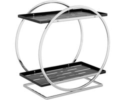 REFTTENW Zilver als hoofdkleur met zwarte accenten dubbellaags opbergrek, dubbellaags rek – geschikt voor badkamer, keuken, woonkamer, kaptafel en het opbergen van diverse spullen.
