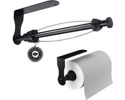 Regal Houseware® keukenrolhouder hangend – Hoogwaardig RVS – Zelfklevend of te monteren met schroeven – Horizontaal of verticaal – Geschikt voor alle maten keukenrollen – Zwart