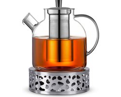 Regal Houseware® Theepot met Filter en Verwarmingselement – Borosilicaatglas – Glazen Theepot met RVS Theefilter en Schenkzeef – 1,5 Liter