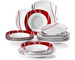 Regal Serviesset – 6 persoons – 18 delig – Wit/Rood Keramisch – Dinerborden – Ontbijtborden