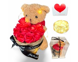 Regalo Rosa Teddybeer met Eeuwige Rozen Cadeaumand – 25 cm – Romantisch Geschenk