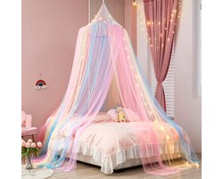 Regenboog bedhemel met verlichting – Klamboe voor Twin-, eenpersoons-, Full-, Queen- & King-size bedden – Decoratie voor meisjeskamers