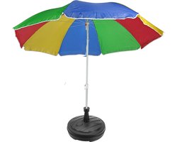 Regenboog gekleurde tuin/strand parasol - Dia 180 cm - met vulbare plastic voet - antraciet - D42 cm