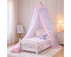 Regenboog Klamboe / Bedhemel voor Kinderkamer - Kinderbed, Peuterbed en Eenpersoonsbed - Hemeltje Speelhoek – Ø60 cm – Hoogte 260 cm – klamboe baby - klamboe 1 persoons - klamboe roze