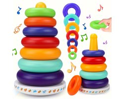 Regenboog Stapeltoren 7 Ringen – Montessori & Sensorisch Speelgoed voor Baby’s – Educatief Leren & Fidget Toys – Ideaal Speelgoed voor Onderweg - T
