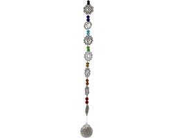 Regenboogkristal - hanger - bol - 7 chakra symbolen - raamhanger - 46cm