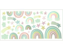 Regenboogwolken en sterren glow-in-the-dark muurstickers - Set van 1, zelfklevend, wanddecoratie voor kinderkamer, woonkamer en studieruimtes