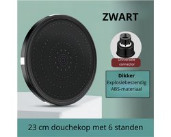 Regendouche kop-Regendoucheset-grote douchekop-6 modi stroom-Supercharge regendouchekop 23 cm-(Kunststof,Plastic)-ronde hogedruk topspray regendouchekop badkameraccessoires-(ZWART).