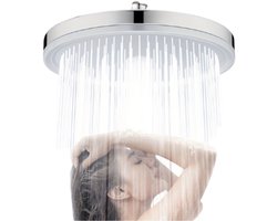 Regendouche kop-Regendoucheset-grote douchekop-6 modi stroom-Supercharge regendouchekop 23 cm-(Kunststof,Plastic)-ronde hogedruk topspray regendouchekop badkameraccessoires-(Zilverachtig).