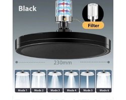 Regendouche kop-Regendoucheset-Grote douchekop met filter-6 modi stroom-Supercharge regendouchekop 23 cm-(Kunststof,Plastic)-ronde hogedruk topspray regendouchekop badkameraccessoires-( Zwart met filter).