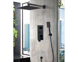 Regendouche - Regendouche set zwart - doucheset zwart - Mat zwart - Regendouche zwart - Digitale scherm - Thermostaat kraan - met Handdouche - Inbouw - Zeer goede kwaliteit - 30 x 30cm vierkant kop - Design - zonder kraan