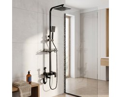 Regendoucheset met Handdouche - Doucheset met Glijstangset 650-1050 mm verstelbaar - 4 functies - Messing - Modern - Mat zwart