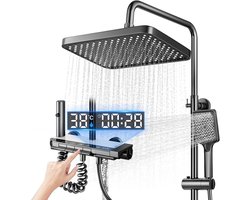 Regendoucheset met LED Display – 30 x 20 cm Hoofddouche – Verstelbaar 69–103 cm – Grijs