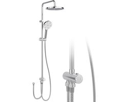 Regendoucheset Zilver Zonder Kraan - RVS Douchekolom - 25 cm Ronde Regendouchekop - 3 Spuitmodi - Handdouche - Verstelbare Kolom - Opbouwmontage - G1/2 Aansluiting - Badkamer