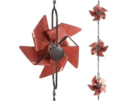 Regenketting - Windmolenvorm - 2,6 m - Metaal - Uniek tuinaccessoire - Vangt effectief regenwater op - Geschikt voor buiten, tuinen en dakranden - Rood