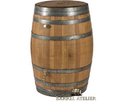 Regenton 225L "LUXE", gat vulautomaat, deksel, messing handvat, messing logo en kraan, geoliëd
