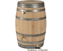 Regenton 225L, "LUXE" geborsteld, geschuurd, gat vulautomaat, deksel, handvat messing, messing logo en kraan