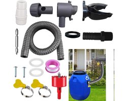 Regenton-connectorset voor regenwaterverzameling - geschikt voor regenpijp 70-110 mm - met montageaccessoires