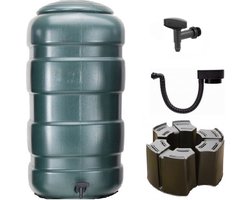 Regenton Voordeelset 250liter - Rechthoekig - Groen- Inc standaard + vulautomaat 63-100mm