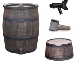 Regentonset Roto 120L 'old wood look' bruin incl. voet + vulautomaat