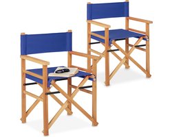 regisseursstoel set van 2 - hout - stof - opvouwbaar - tot 100 kg - balkon - camping - blauw