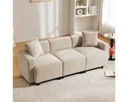 Reguliere Bank, Modern Design, Gestoffeerd Meubilair, Bank, 3-zitsbank, Woonkamerbank, Bank met Sierkussens - Beige