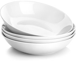 Reguliere serie, 4-delige pastabordenset, soepbord, crèmekleurig porselein, saladebord, serveerbord, diep bord voor spaghetti, grote soepkom voor pasta, soepen, salades, fruit, 900 ml.