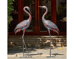 Reiger Beelden - Kraan Sculpturen Vogel - Tuin Decoratie - Levensecht Metalen Ontwerp - Set Van 2 - Patina