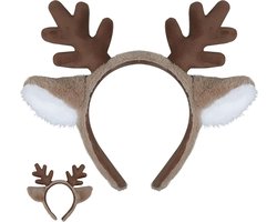 Reindeer Antler Hair Band with Soft Ears for Christmas Halloween Costume Cosplay Funny Props Elastic and Comfortable Brown