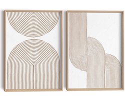 Reinders Abstracte wanddecoratie set met structuur Taupe bogen - 40x30cm - Hout - REINDERS