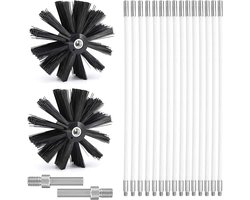 Reinigen van de Schoorsteen - Schoorsteenborstel Set - Kanaalreinigingskit met 15 Flexibele Stangen - 2 Borstelhoofden voor Open Haard - Droger - Ventilatie Roosters