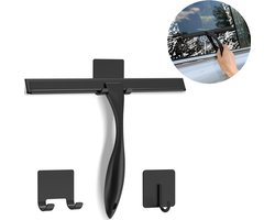 Reinigingsborstel - Roestvrij staal - Glasschraper - Geschikt voor badkamers en keukens - Met haak - Op te hangen ontwerp - Watervlekverwijderaar - Zwart