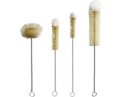 Reinigingsborstel Set voor Flessen - Natuurlijke Varkensharen Borstels - 4 stuks - Roestvrij staal