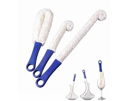 Reinigingsborstelset voor karaffen - Extra lange, flexibele schuimborstel - 3-delige set - Krasvrije dieptereinigingsset - Geschikt voor karaffen, wijnglazen en speciaal glaswerk