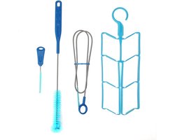 Reinigingsset voor drinkbellen - 4-in-1 Reinigingsset voor waterzak - met Borstels en Wasrek - Blauw