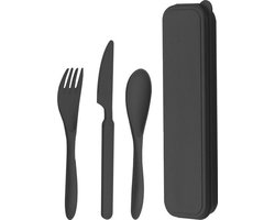 Reisbestek Set - Zwart | Milieuvriendelijk/Herbruikbaar | 21 x 5,8 x 2,9 cm | Opbergbox | Fashion Favorite
