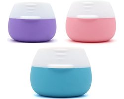 Reisformaat containerset - 3 lekvrije make-up-, lotion- en toiletartikelenflessen (blauw, roze, paars)