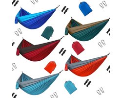 Reishangmat Parachutestof 1 Persoons – Oranje - Lichtgewicht hangmat van ademend parachutestof, ideaal voor onderweg. Slechts 550 gram en eenvoudig op te vouwen. Incl. bevestigingsmateriaal. Perfect voor outdoor avonturen en ontspanning.