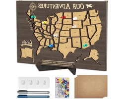 Reiskaart met Spelden - Wanddecoratie Landkaart - Reizen Bijhouden - Verdikt Kurkbord - 30 x 20 cm - Natuurlijk Kurk