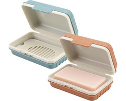 Reiszeepetui met deksel en afneembare afvoerbak, ideaal voor camping, sportschool en badkamer, set van 2 (oranje en blauw)
