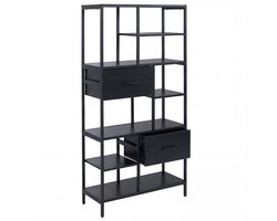 Rek MCW-P11, rekkenkast boekenrek staand rek, laden industrieel MDF metaal melamine 150x81x33cm ~ zwart