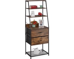 rek met 2 lades - 5 etages - industrieel - 164 x 60 x 41,5 cm - zwart-bruin