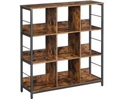 Rek Met 3 Niveaus, Boekenkast, Staand Rek Met 9 Vakken, Voor Woonkamer, Slaapkamer, Werkkamer, Keuken, 100 X 30 X 103,1 Cm, Vintage Bruin-Zwart
