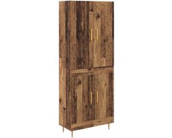 Rek met gouden details, 69,5 x 34 x 180 cm, van houtmateriaal, moderne conische poten en matte messing handgrepen voor woonkamer of eetkamer
