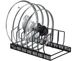 Rek voor pannendeksels - Keukenlade-organizer - Verstelbare tussenschotten - Keukenorganisatierek - Geschikt voor pannendeksels, snijplanken en koekenpannen - Zwart