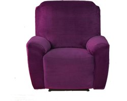 Rekbare Fluweel Hoes voor Relaxfauteuil - Waterafstotend & Antislip Ligstoelhoes met Opbergvakken - Paars