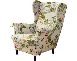 Rekbare hoes voor oorfauteuil - 2-delig zetelovertrek - T-kussensloop - moderne stoelhoes voor woonkamer hotel slaapkamer - lente groen
