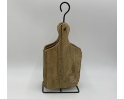 Rekje met 4 broodplankjes hout ijzer bruin 39 x 14 cm | 11356 | Home Sweet Home | Stoer & Sober Woonstijl