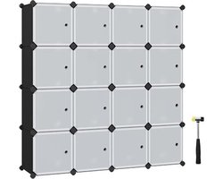 Rekkensysteem, 15 kubussen, plastic garderobe, met deuren, schoenenrek, opslag van kleding, schoenen, speelgoed en boeken, rekken zonder bout, gemakkelijke montage, zwart